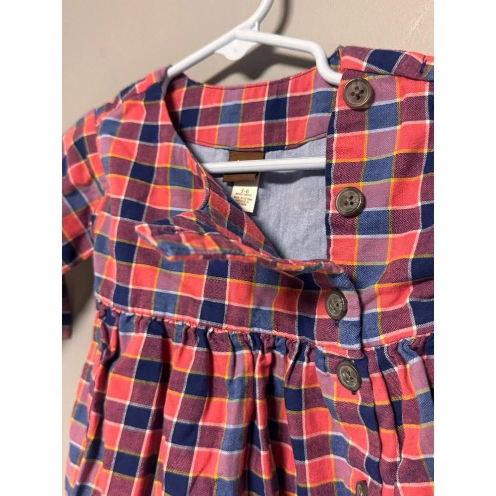 Tea Collection Baby Girls Plaid Long Sleeve Button Front‎ Dress Red Navy 3-6M